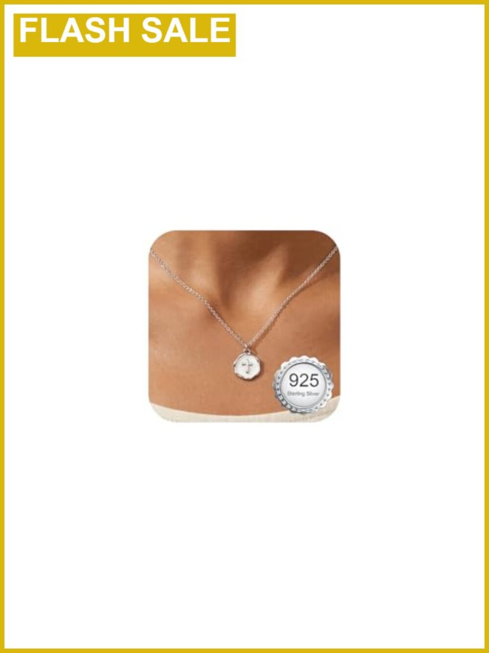Sterling Silver Cross Necklace with Platinum Plated Finish